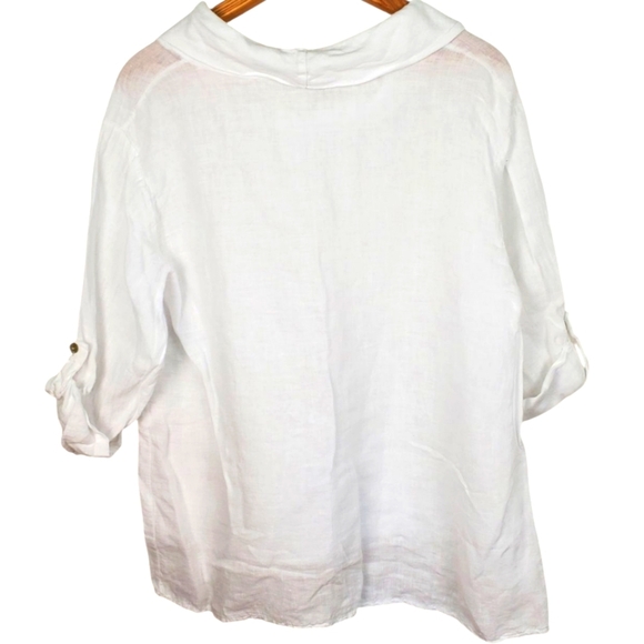 Made In Italy. Linen Cowl Neck 3/4 Sleeve Top. White. O/S - Picture 6 of 9